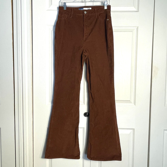 Old Navy Pants Women 10 Rust Brown Corduroy Higher High-Rise Flare Secret-Smooth - Picture 1 of 10